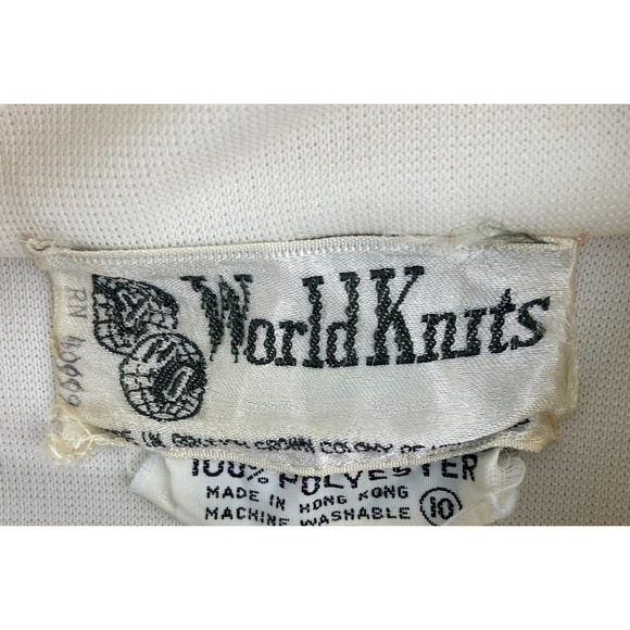VTG 1960s World Knits White Blue Floral Print Button Front Jacket Womens Size 10 - Picture 5 of 8